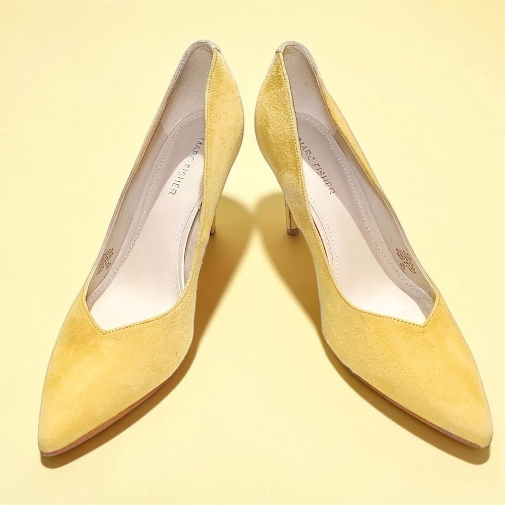 Marc Fisher Dapple Yellow Suede Pointed Toe Stiletto Heels Pumps 8.5 M Womens